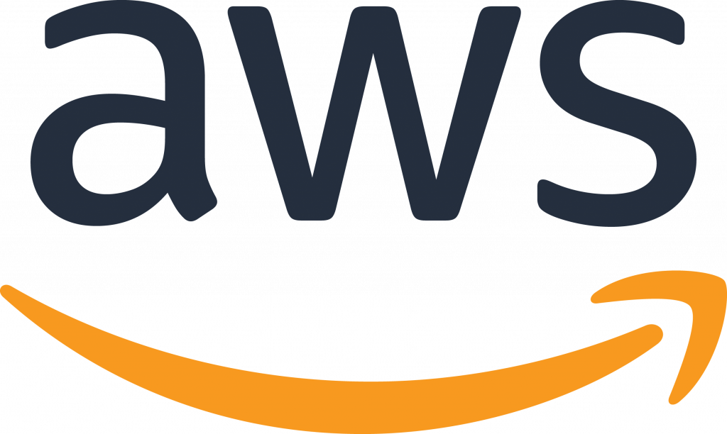 AWS logo in dark blue lowercase letters with an orange curved arrow resembling a smile, arching from the 'a' to the 's' on a clean white background