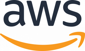 AWS logo in dark blue lowercase letters with an orange curved arrow resembling a smile, arching from the 'a' to the 's' on a clean white background