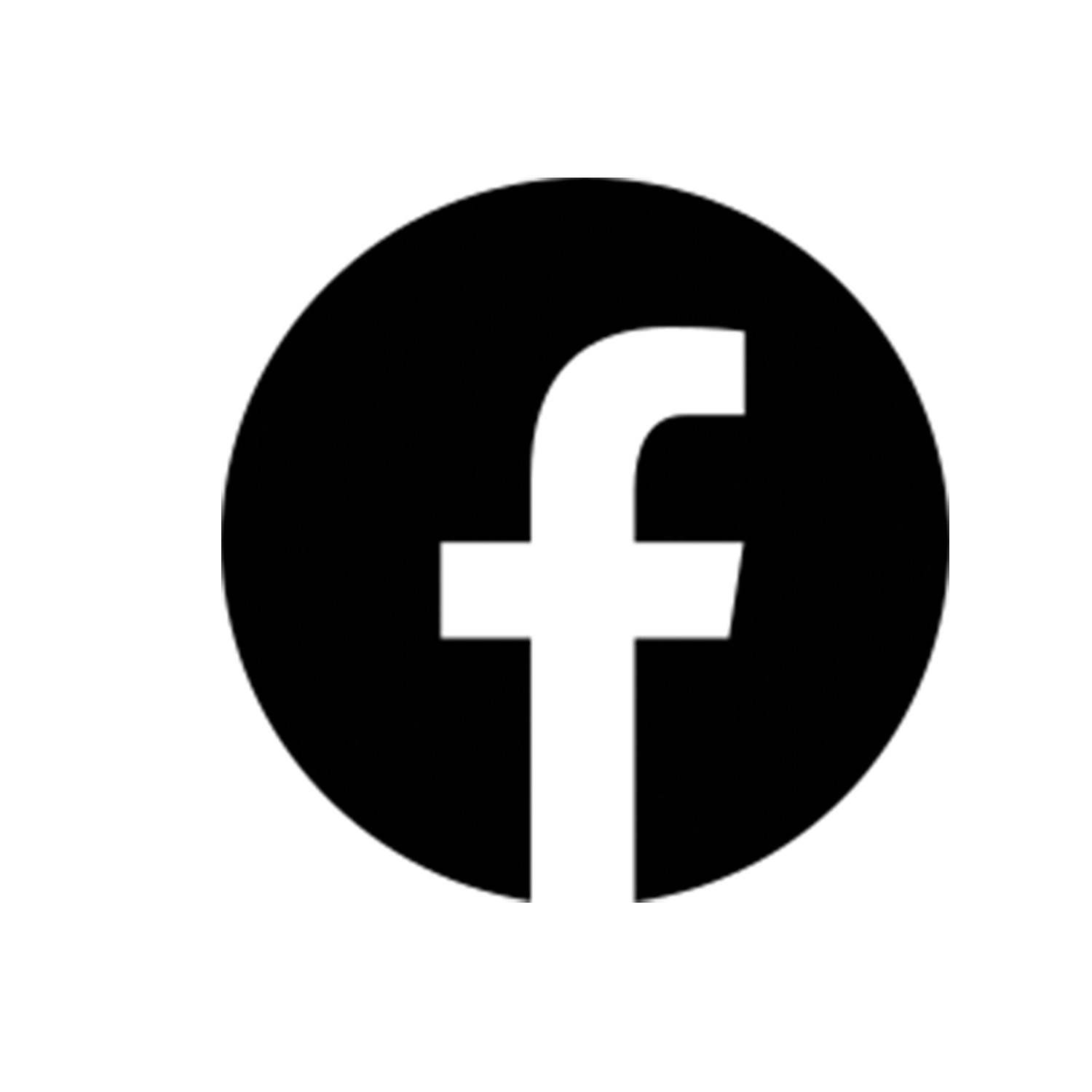 Black circle with centered white lowercase 'f' symbolizing Facebook logo, set against a plain white background with no additional elements