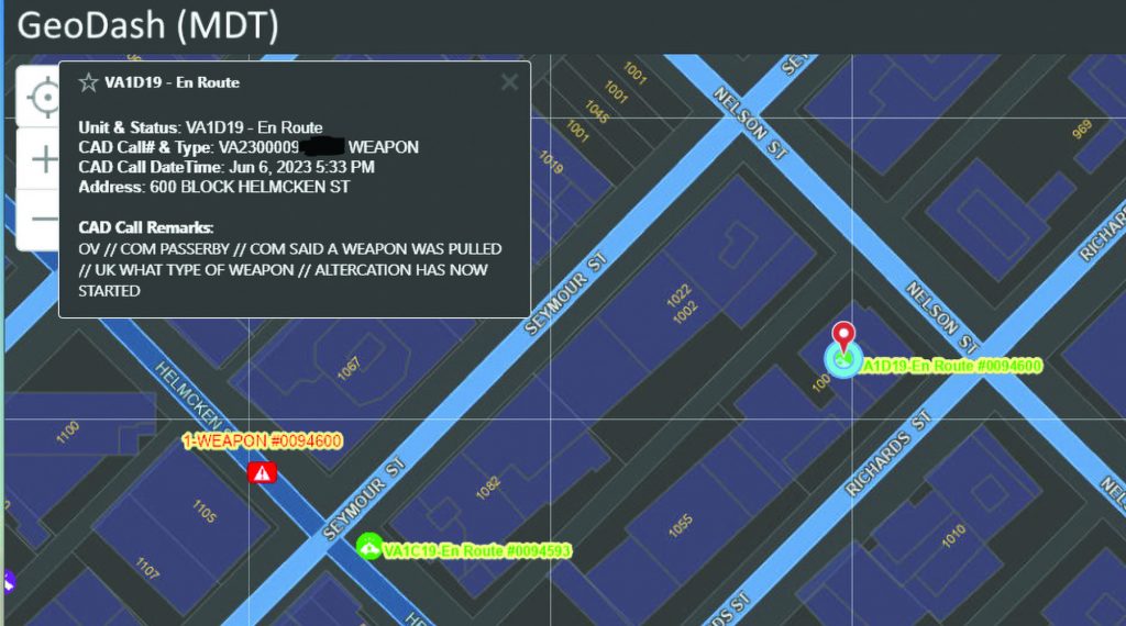 Screenshot of GeoDASH Location of Cover Units screen