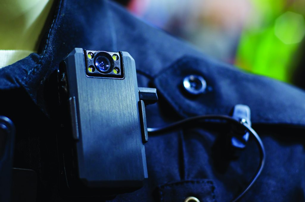 Close-up of police body camera