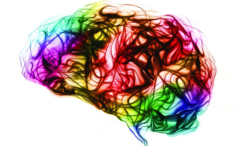 art of colored brain sections showing movement of brain waves