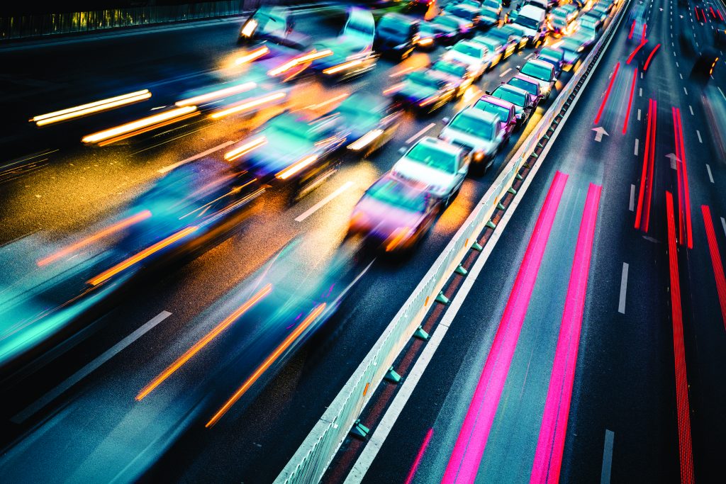 traffic in a city at night