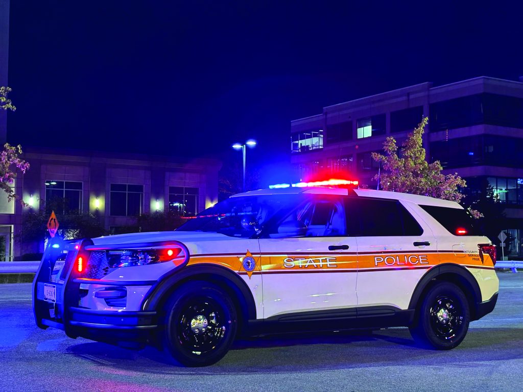 Police SUV vehicle with the cruising patrol lights enabled