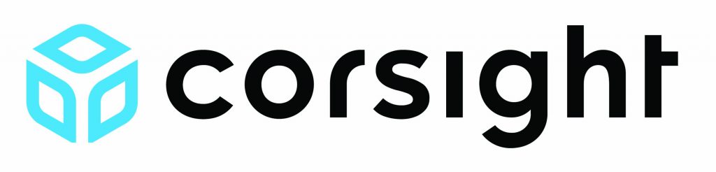 Corsight logo featuring blue geometric cube icon at left and bold lowercase ‘corsight’ text in dark gray on a white background with clean, minimal layout