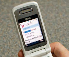 image of a flip phone with the Rave Guardian mobile application open