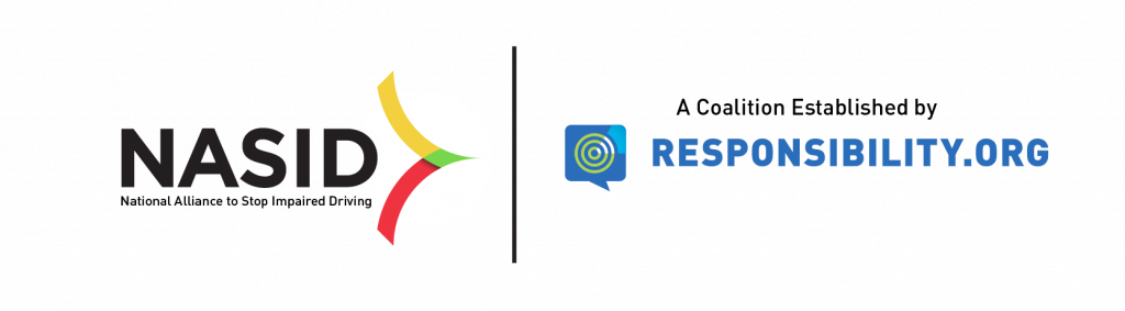 NASID logo with yellow, red, green arcs; full name beside coalition text by Responsibility.org with blue speech bubble icon on white background.