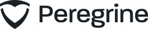 Peregrine logo with stylized heart-shaped shield formed by two curved lines on left, bold black 'Peregrine' text on right, clean white background