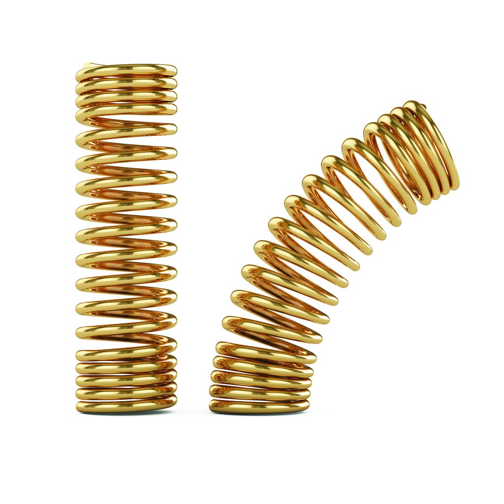 3d render of golden spring isolated on white background