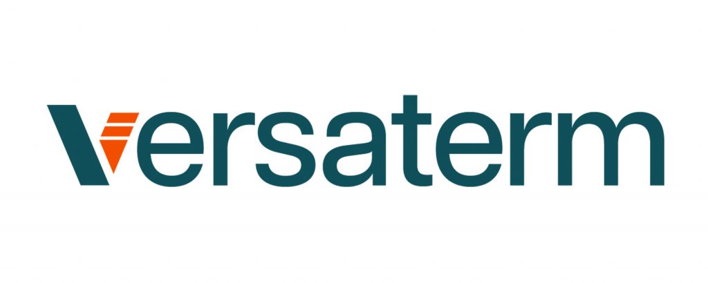 Versaterm logo with stylized orange 'V' formed by triangle and three lines; remaining lowercase letters in teal on white background