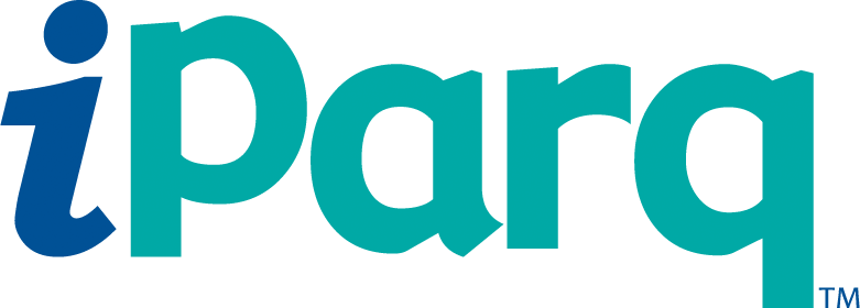 iParq logo with dark blue 'i' and teal green 'Parq', followed by a trademark symbol; clean, modern design on a white background